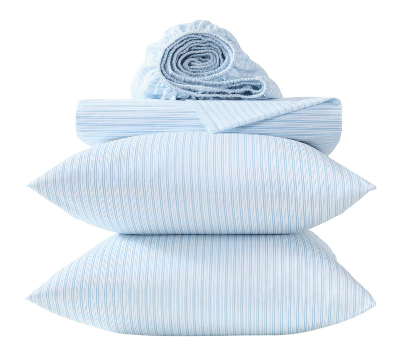 Laura Ashley Bedford Stripe Blue Cotton Queen Sheet Set — View 6