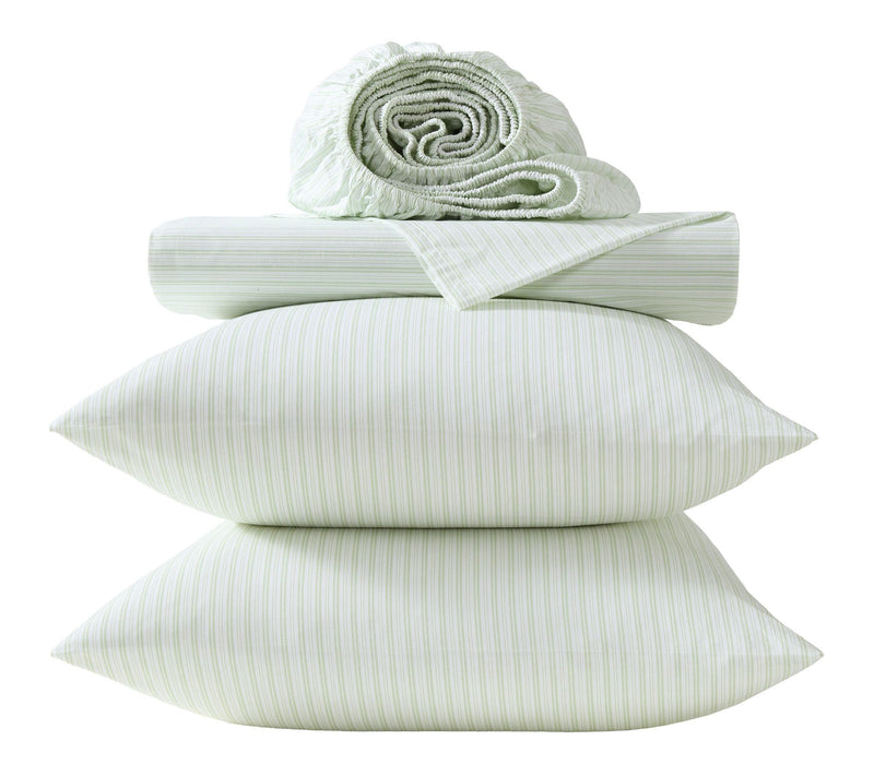 Laura Ashley Bedford Stripe Green Cotton QueenSheet Set — View 6