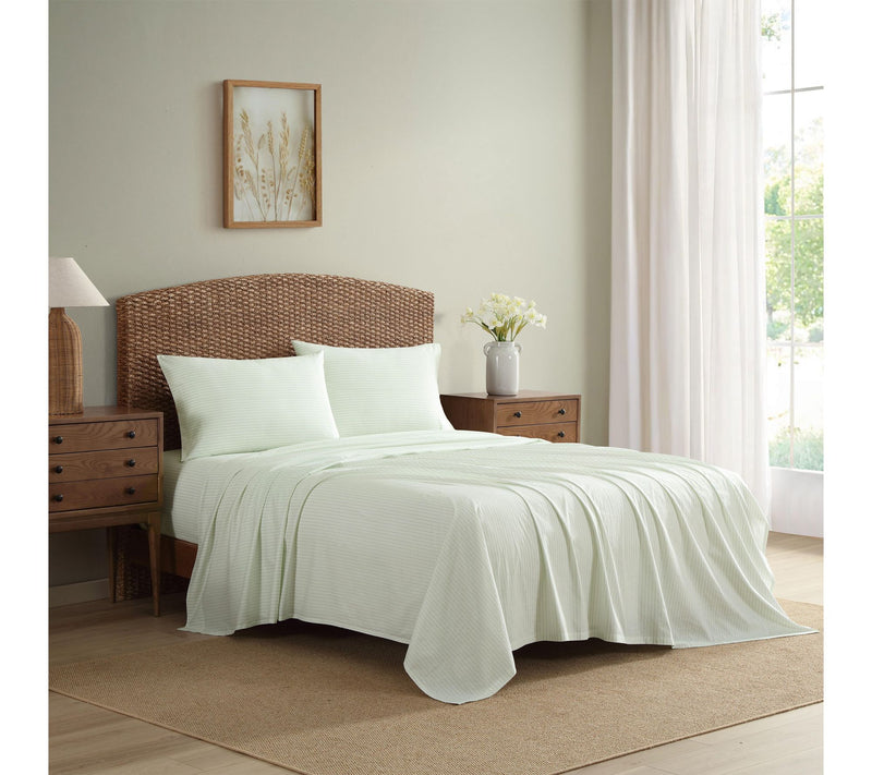 Laura Ashley Bedford Stripe Green Cotton Twin Sheet Set — Main view