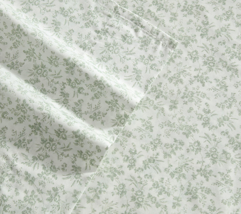 Laura Ashley Floral Toile Green Cotton Sateen Full Sheet Set — View 3