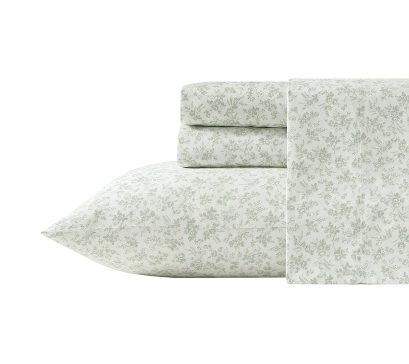Laura Ashley Floral Toile Green Cotton Sateen King Sheet Set — View 10