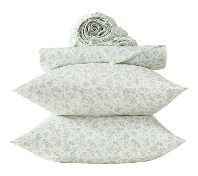 Laura Ashley Floral Toile Green Cotton Sateen King Sheet Set — View 6