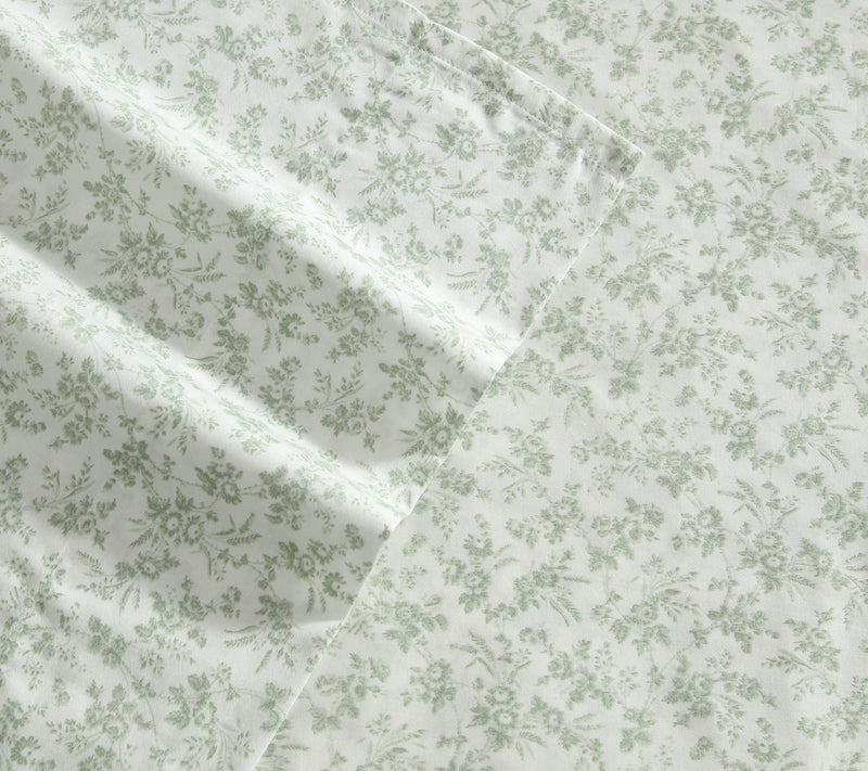 Laura Ashley Floral Toile Green Cotton Sateen King Sheet Set — View 3