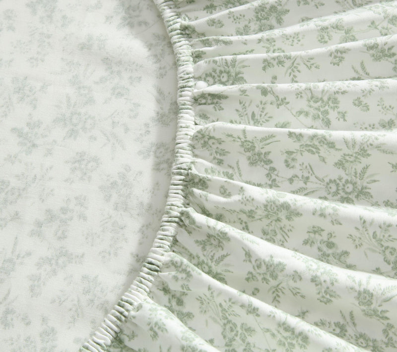 Laura Ashley Floral Toile Green Cotton Sateen King Sheet Set — View 4
