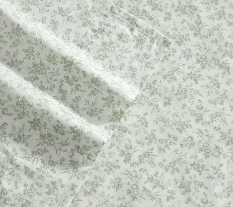 Laura Ashley Floral Toile Green Cotton Sateen Queen Sheet Set — View 3