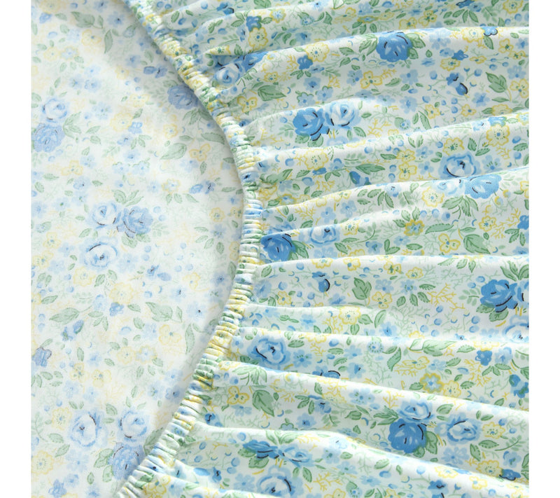 Laura Ashley Rowena Blue/Yellow Cotton Sateen King Sheet Set — View 4