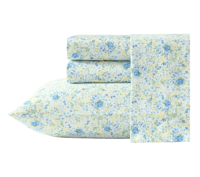 Laura Ashley Rowena Blue/Yellow Cotton Sateen King Sheet Set — View 10