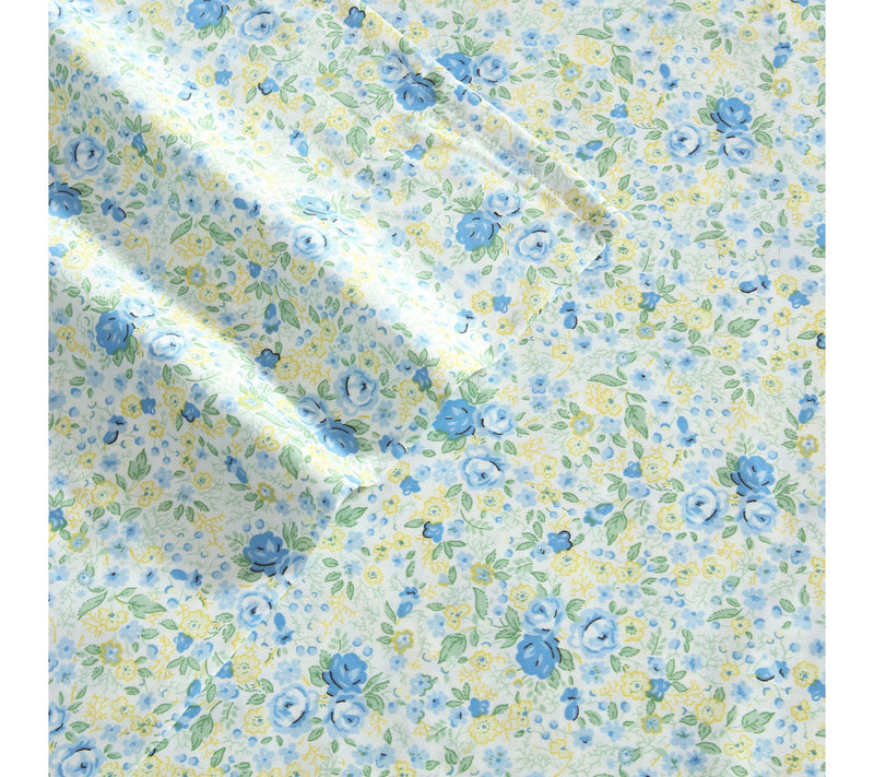 Laura Ashley Rowena Blue/Yellow Cotton Sateen King Sheet Set — View 3