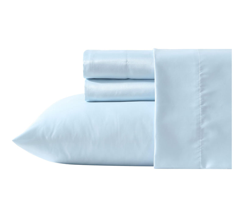 Laura Ashley Satin Bliss Blue Twin Sheet Set — View 10