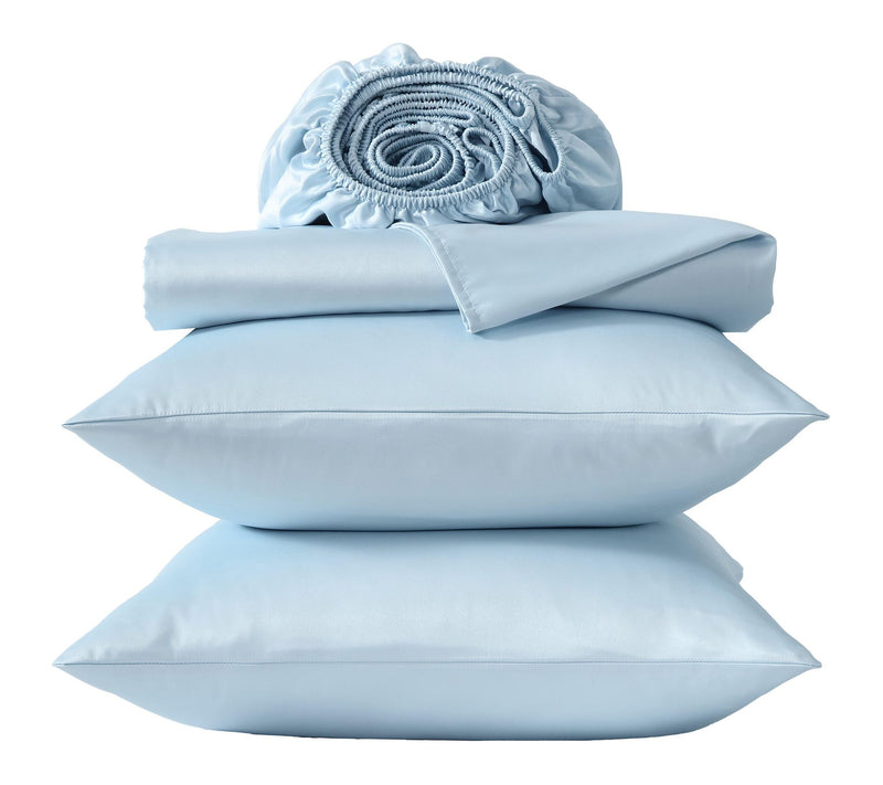Laura Ashley Satin Bliss Blue Twin Sheet Set — View 6