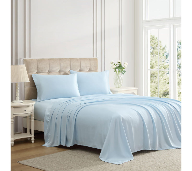 Laura Ashley Satin Bliss Blue King Sheet Set — Main view