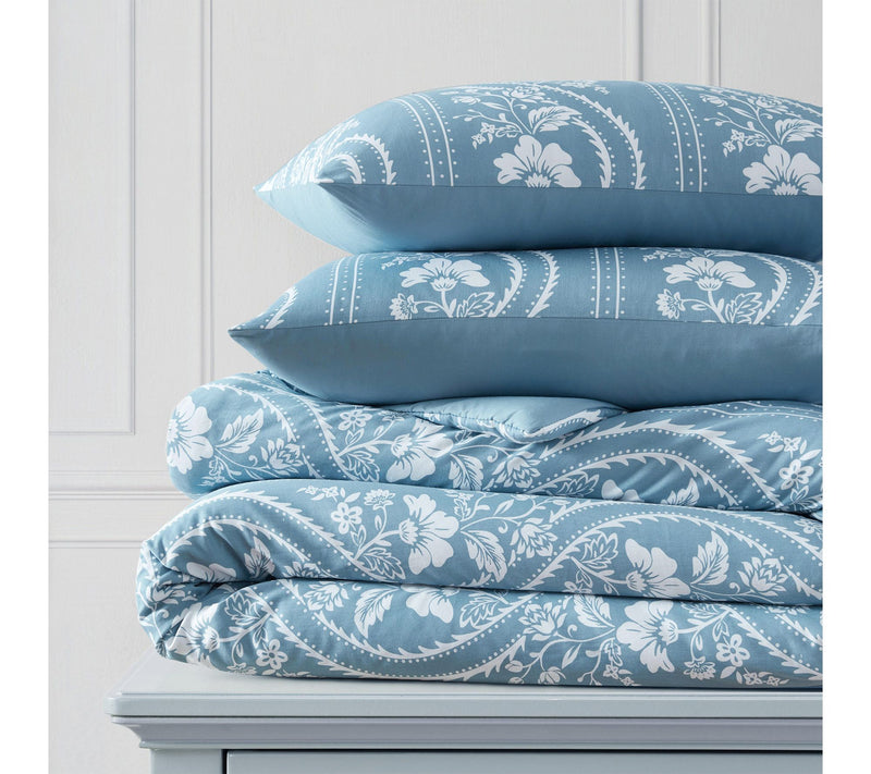 Martha Stewart Sophia Stripe Blue Cotton QueenComforter Set — View 8