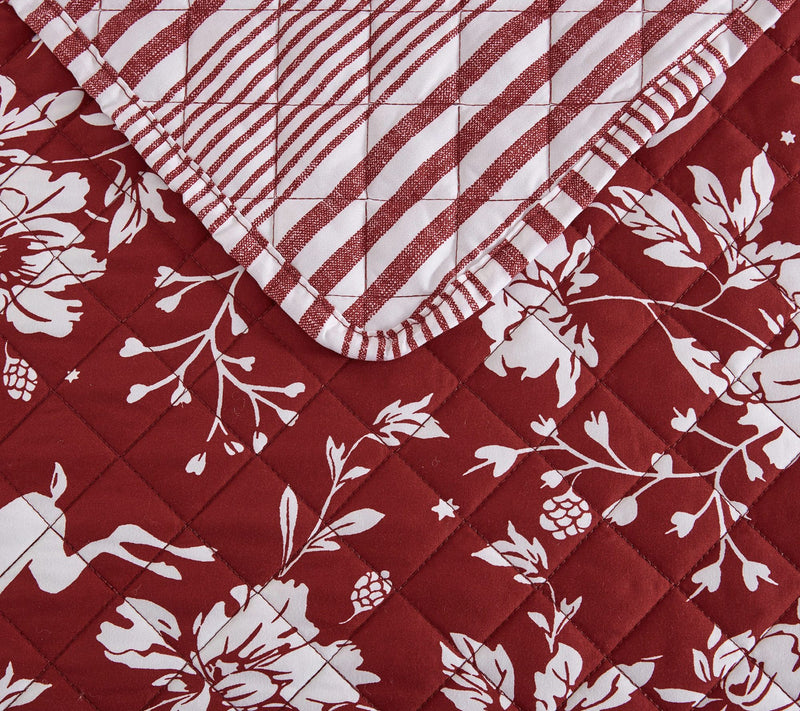 Martha Stewart Dancing Deer Red Reversible Queen Quilt Set — View 4