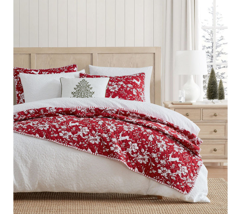 Martha Stewart Dancing Deer Red Reversible Queen Quilt Set — View 8