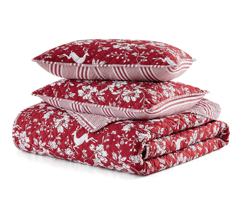 Martha Stewart Dancing Deer Red Reversible Queen Quilt Set — View 2