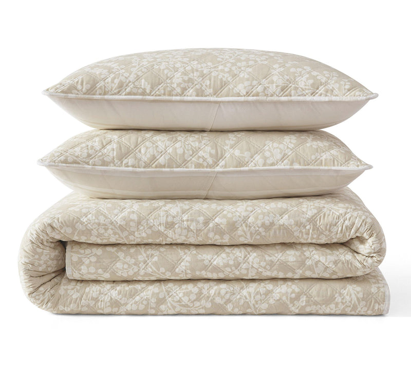 Martha Stewart Branches Beige/White Cotton Queen Quilt Set — View 2