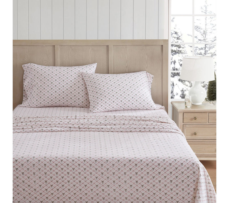 Martha Stewart Holiday Bows White/Red Flannel Twin Sheet Set — View 2