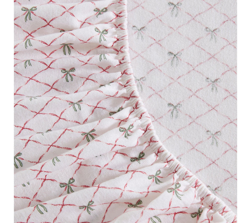 Martha Stewart Holiday Bows White/Red Flannel Twin Sheet Set — View 5