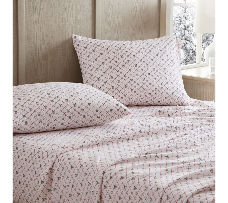 Martha Stewart Holiday Bows White/Red Flannel Twin Sheet Set — View 3