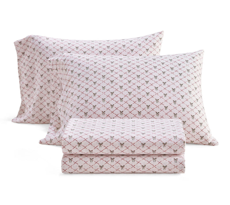 Martha Stewart Holiday Bows White/Red Flannel Twin Sheet Set — View 10