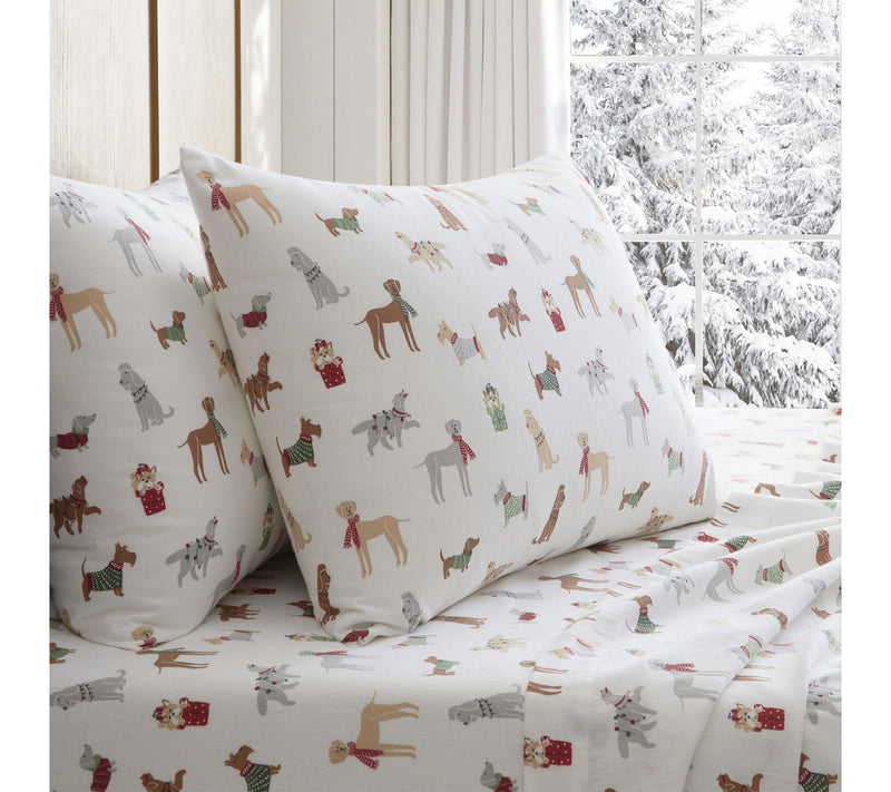 Martha Stewart Holiday Pups Flannel Queen SheetSet — View 8
