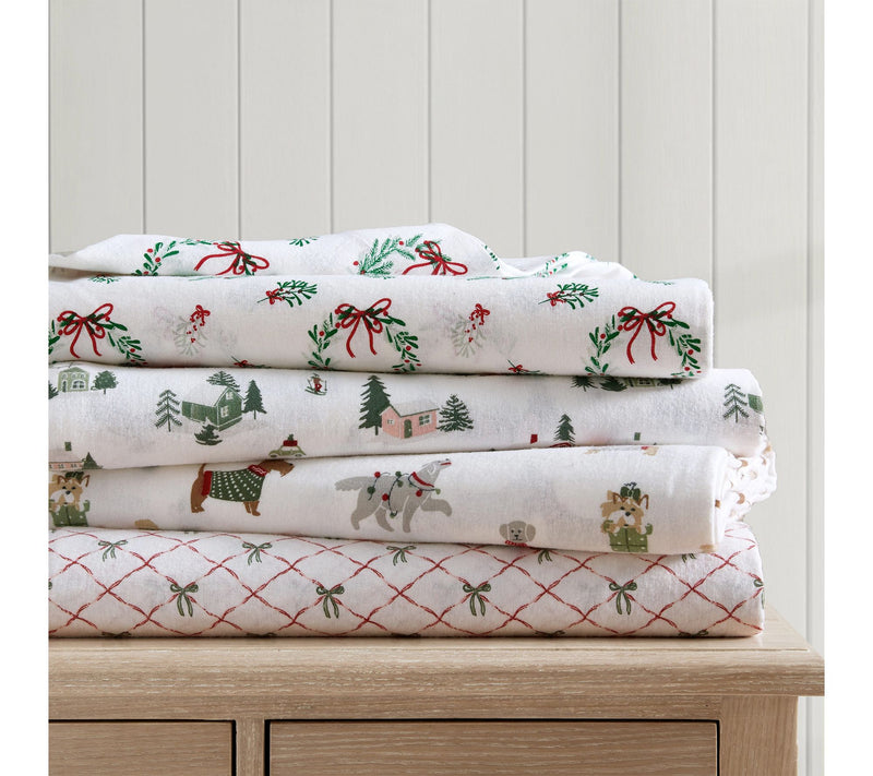 Martha Stewart Holiday Pups Flannel Full SheetSet — View 7