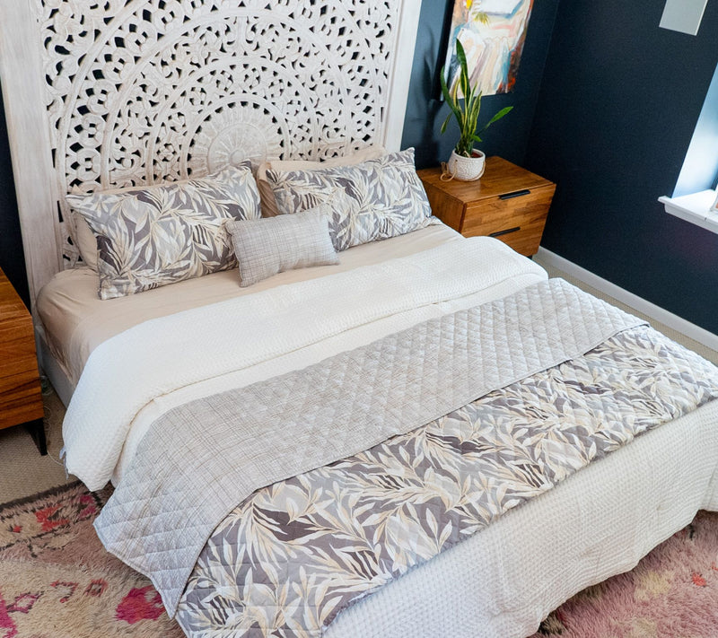 Printed Palm Reversible Queen Quilt Set with Pillow by Kim Gravel — View 5