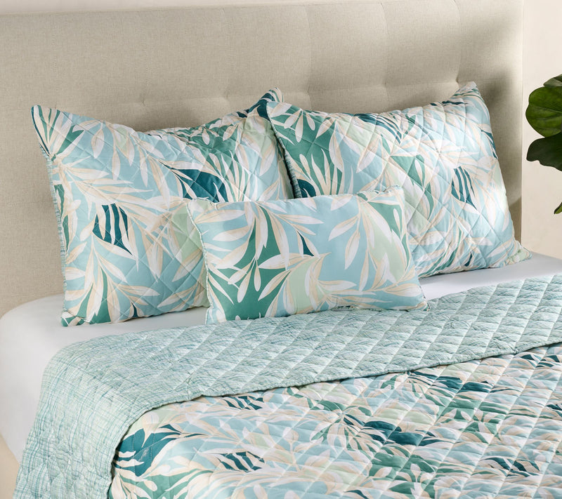 Printed Palm Reversible King Quilt Set with Pillow by Kim Gravel — View 14