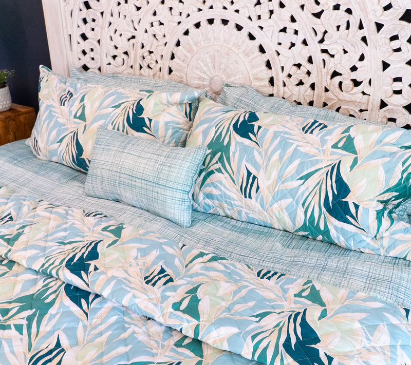 Printed Palm Reversible King Quilt Set with Pillow by Kim Gravel — View 4