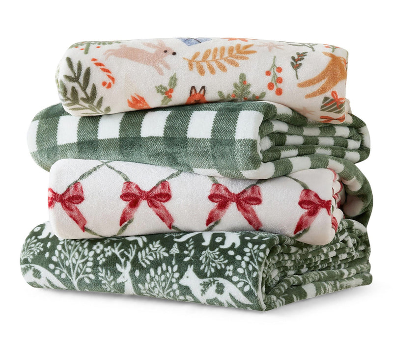 Martha Stewart Emma Bow White/Red/Green Plush 60"X70" Throw — View 6