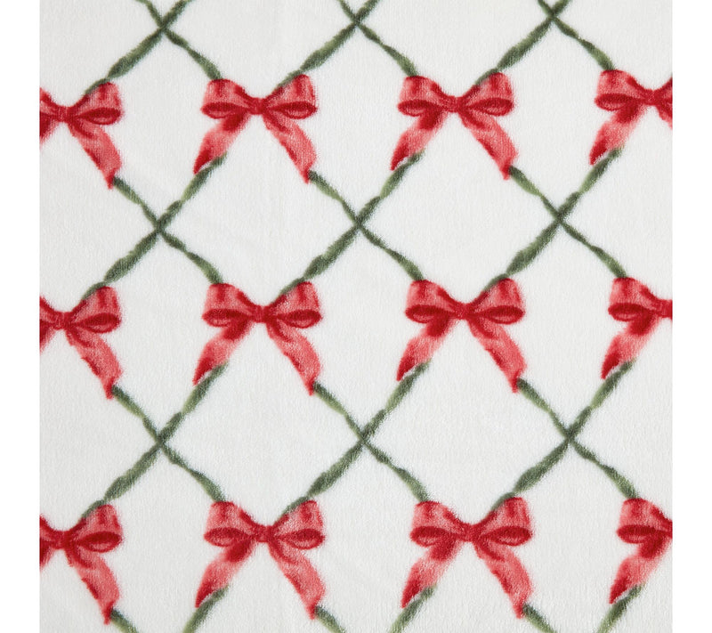 Martha Stewart Emma Bow White/Red/Green Plush 60"X70" Throw — View 5
