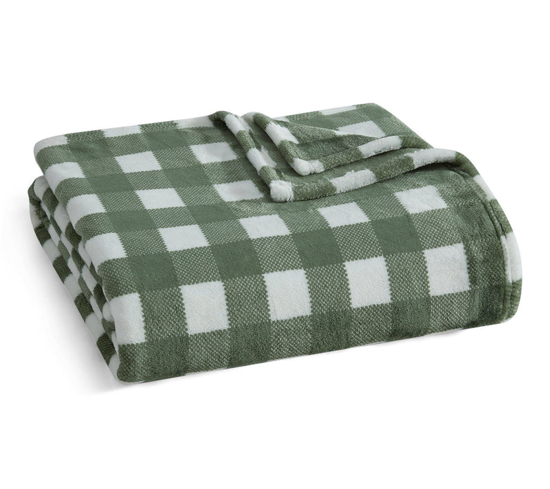 Martha Stewart Madison Gingham Green Plush 60"X70" Throw — View 10