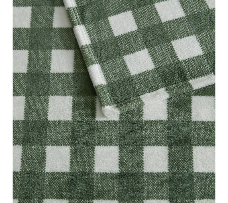Martha Stewart Madison Gingham Green Plush 60"X70" Throw — View 3