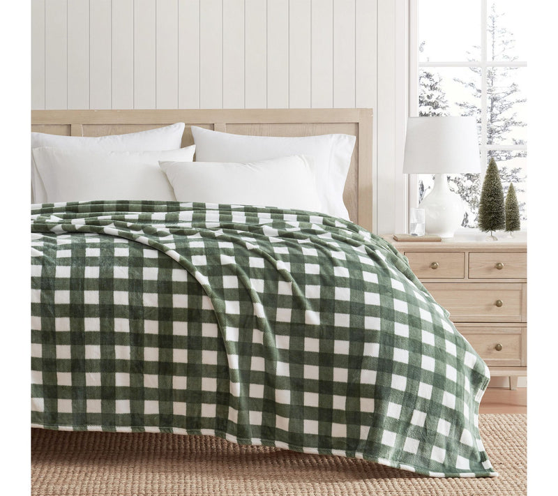 Martha Stewart Madison Gingham Green Plush 60"X70" Throw — View 2