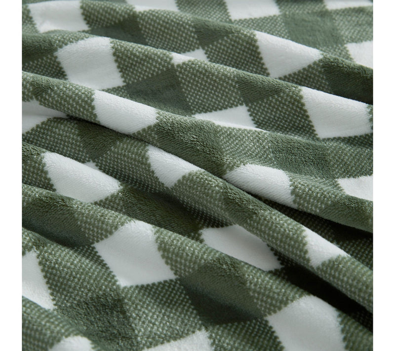 Martha Stewart Madison Gingham Green Plush 60"X70" Throw — View 4