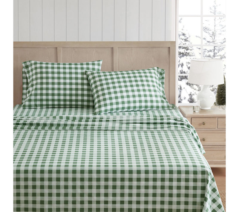 Martha Stewart Madison Gingham Green Cotton Quen Sheet Set — View 2
