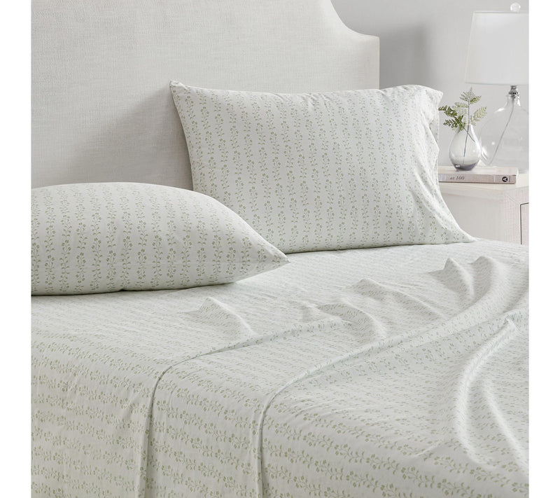 Martha Stewart Ditsy Vine White/Green Cotton Twin Sheet Set — View 3