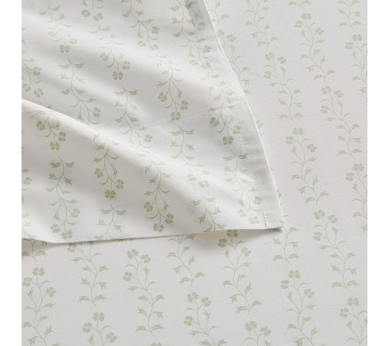 Martha Stewart Ditsy Vine White/Green Cotton Twin Sheet Set — View 4