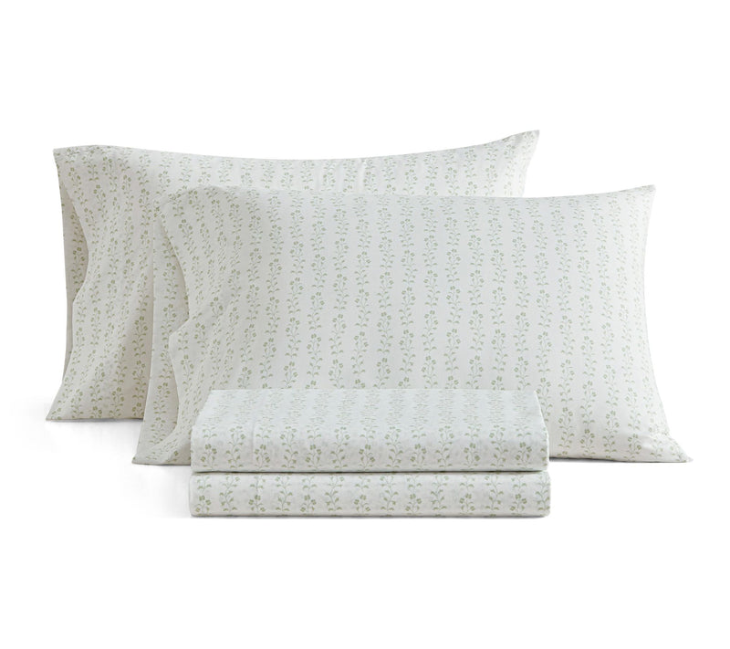 Martha Stewart Ditsy Vine White/Green Cotton Full Sheet Set — View 10