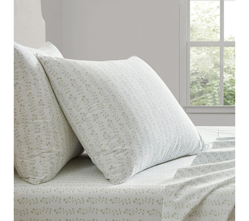 Martha Stewart Ditsy Vine White/Green Cotton Full Sheet Set — View 7