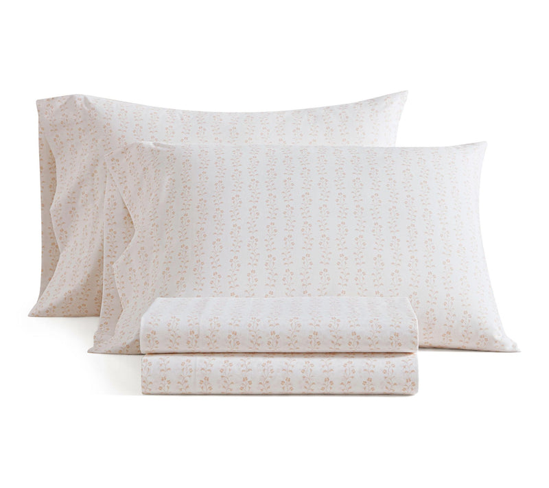 Martha Stewart Ditsy Vine White/Peach Cotton Queen Sheet Set — Main view