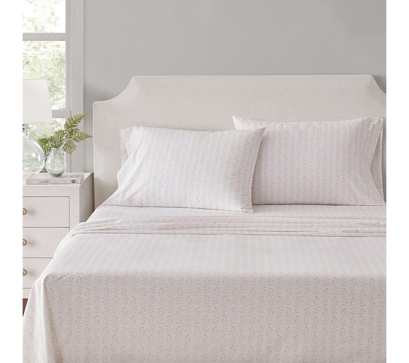 Martha Stewart Ditsy Vine White/Peach Cotton Queen Sheet Set — View 2
