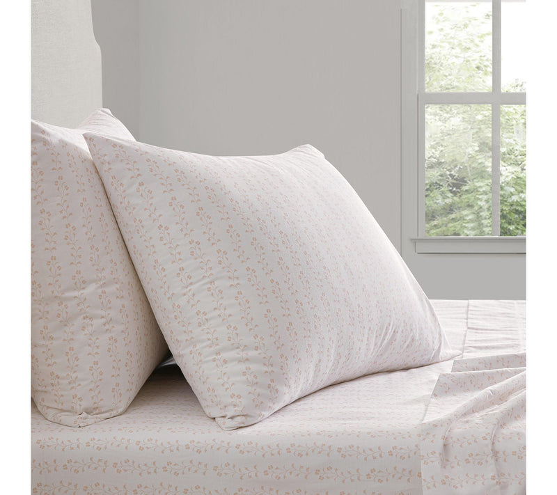 Martha Stewart Ditsy Vine White/Peach Cotton Queen Sheet Set — View 7