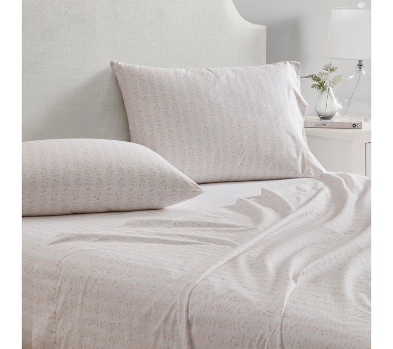 Martha Stewart Ditsy Vine White/Peach Cotton Twin Sheet Set — View 3