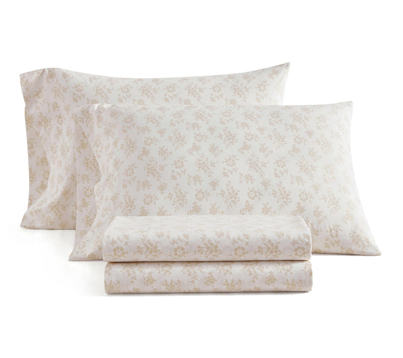 Martha Stewart Floral White/Beige Cotton King Sheet Set — View 2