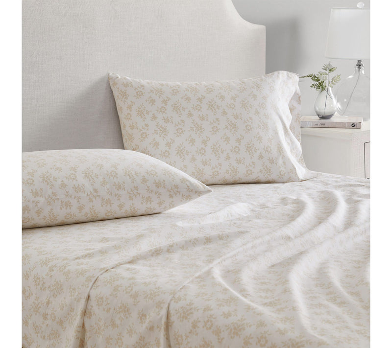 Martha Stewart Floral White/Beige Cotton Full Sheet Set — View 3