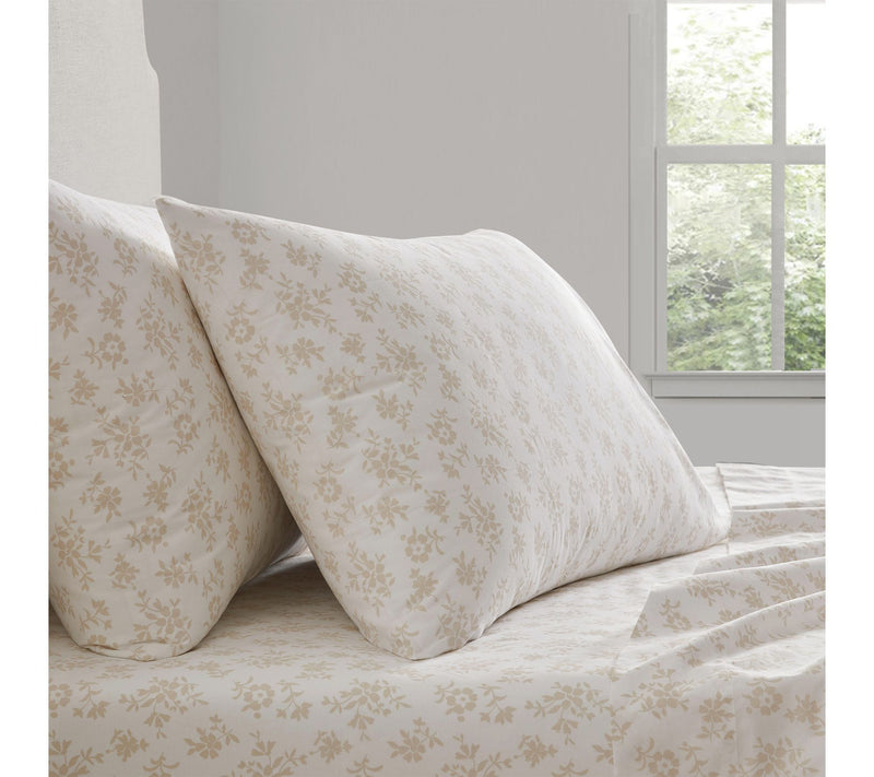 Martha Stewart Floral White/Beige Cotton Full Sheet Set — View 7
