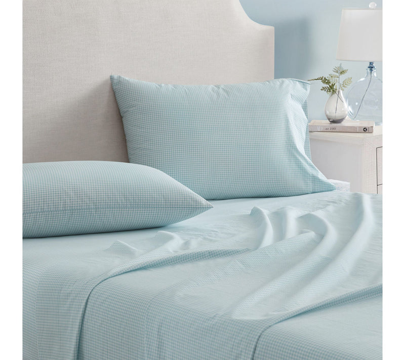 Martha Stewart Gingham White/Blue Cotton Twin Sheet Set — View 3