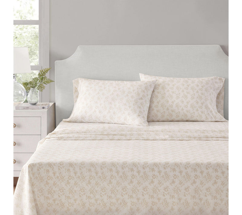 Martha Stewart Floral White/Beige Cotton Twin Sheet Set — Main view