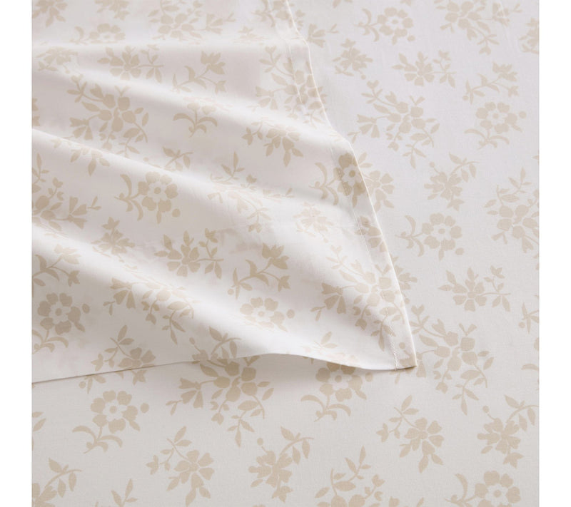 Martha Stewart Floral White/Beige Cotton Twin Sheet Set — View 4